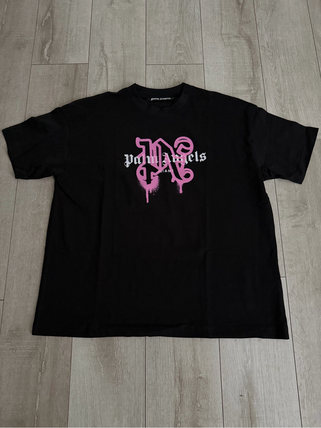 Palm Angels Miami Black T-Shirt With Pink Drip Logo Men 2xl